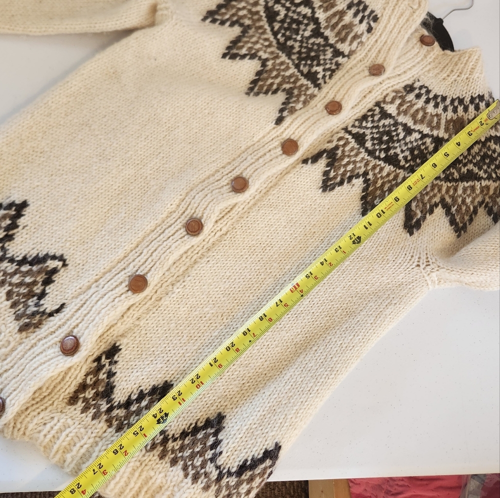 Vintage Wool Fair Isle Sweater Nordic Oversized Cardigan Boho Cabin Winter Large - Picture 8 of 9